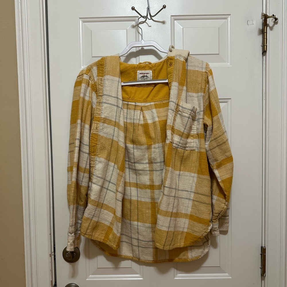 American Eagle Outfitters Yellow Hooded Flannel